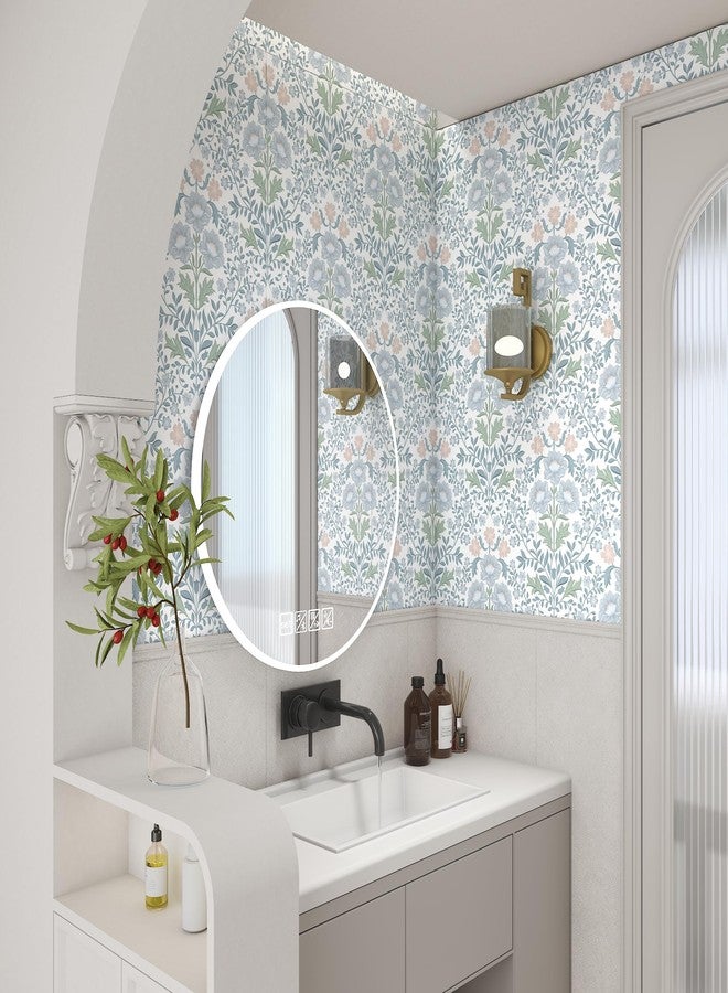 PeonyQueen Floral Wallpaper Peel and Stick Wallpaper 17.3"x78.8" Boho Contact Paper Removable Self Adhesive Wall Paper for Bathroom Bedroom Blue and White Wildflower Wallpapers for Walls Home Decorate Vinyl - Image 5
