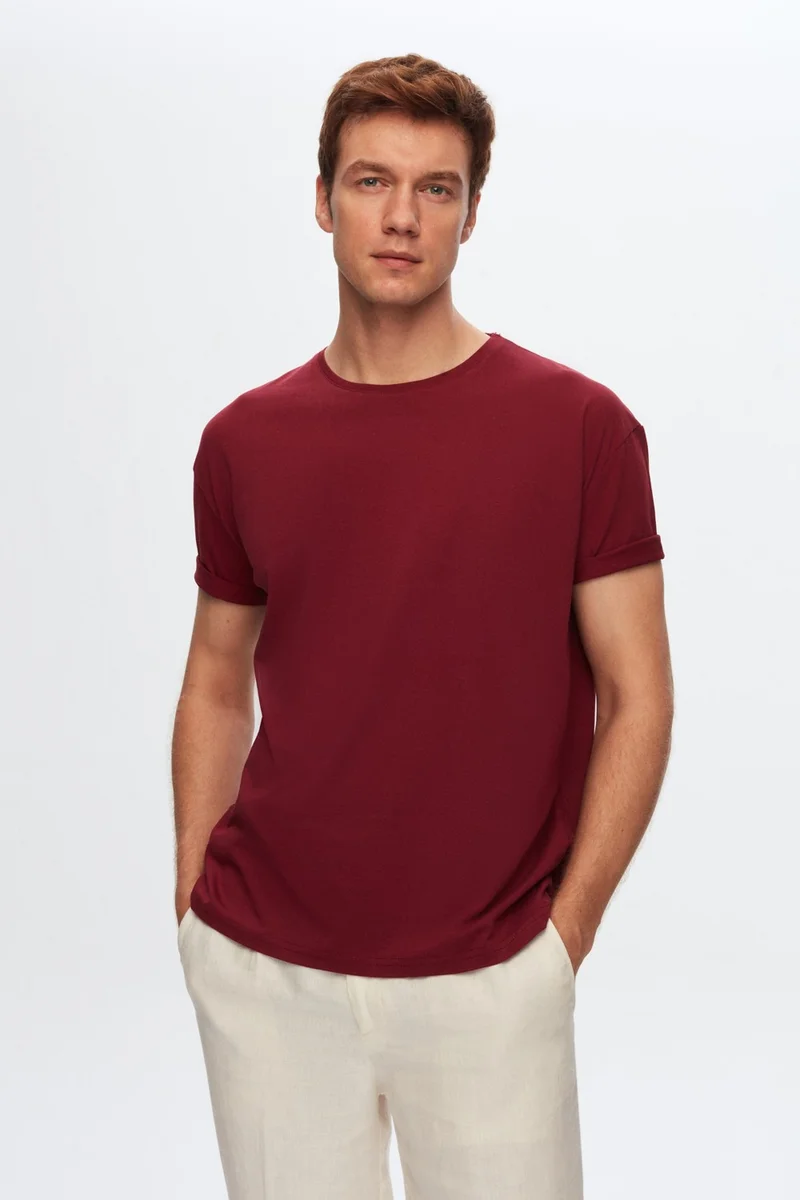 D'S DAMAT Comfort Claret Red 100% Cotton T-Shirt 6HC14ORT02006