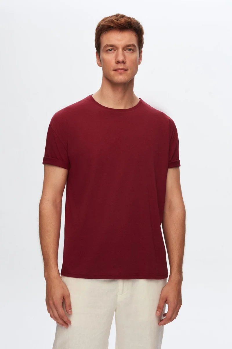 D'S DAMAT Comfort Claret Red 100% Cotton T-Shirt 6HC14ORT02006