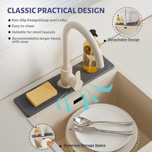 Fatilin Stone Faucet Mat for Kitchen Sink, Faucet Mat Fast Drying Diatomite, Sink Splash Guard Water Absorbing Stone Tray for Sink, Counter Protector for Kitchen & Bathroom - Image 4