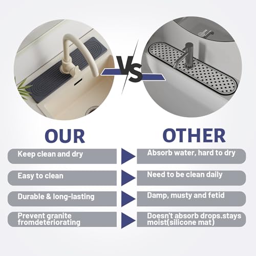 Fatilin Stone Faucet Mat for Kitchen Sink, Faucet Mat Fast Drying Diatomite, Sink Splash Guard Water Absorbing Stone Tray for Sink, Counter Protector for Kitchen & Bathroom - Image 5