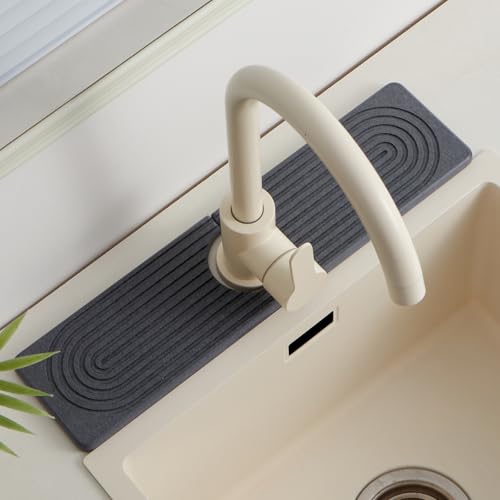 Fatilin Stone Faucet Mat for Kitchen Sink, Faucet Mat Fast Drying Diatomite, Sink Splash Guard Water Absorbing Stone Tray for Sink, Counter Protector for Kitchen & Bathroom - Image 1
