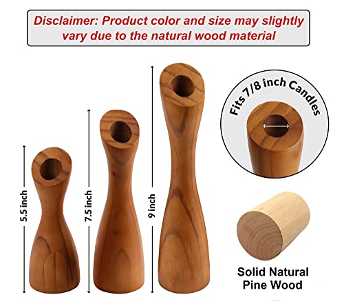 OLEEK wooden taper candle holders - wood taper candle holders for Table Centerpiece - wood candlestick holders (9", 8", 6") - wooden candlestick holder for 7/8" candle stick candlesticks holders woods - Image 5