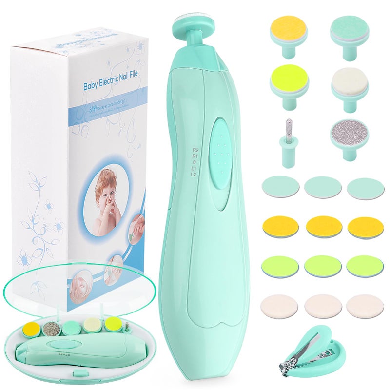 Consevisen Baby Nail Trimmer Electric Nail File Baby Nail Clippers, 20 in 1 Safe Nail Filer Grinder Kit for Newborn Infant Toddler Kids or Adults Toes Fingernails Care Trim Polish, Led Light and Grinding Heads - Image 1