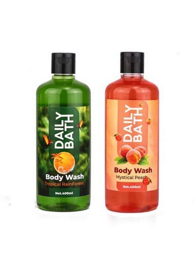 Jeehukm All Skin Types Daily Bath Body Wash Tropical Rain Forest & Mystical Peach Pack Of 2 (400 ML EACH) BATH LOAF FREE - Image 1
