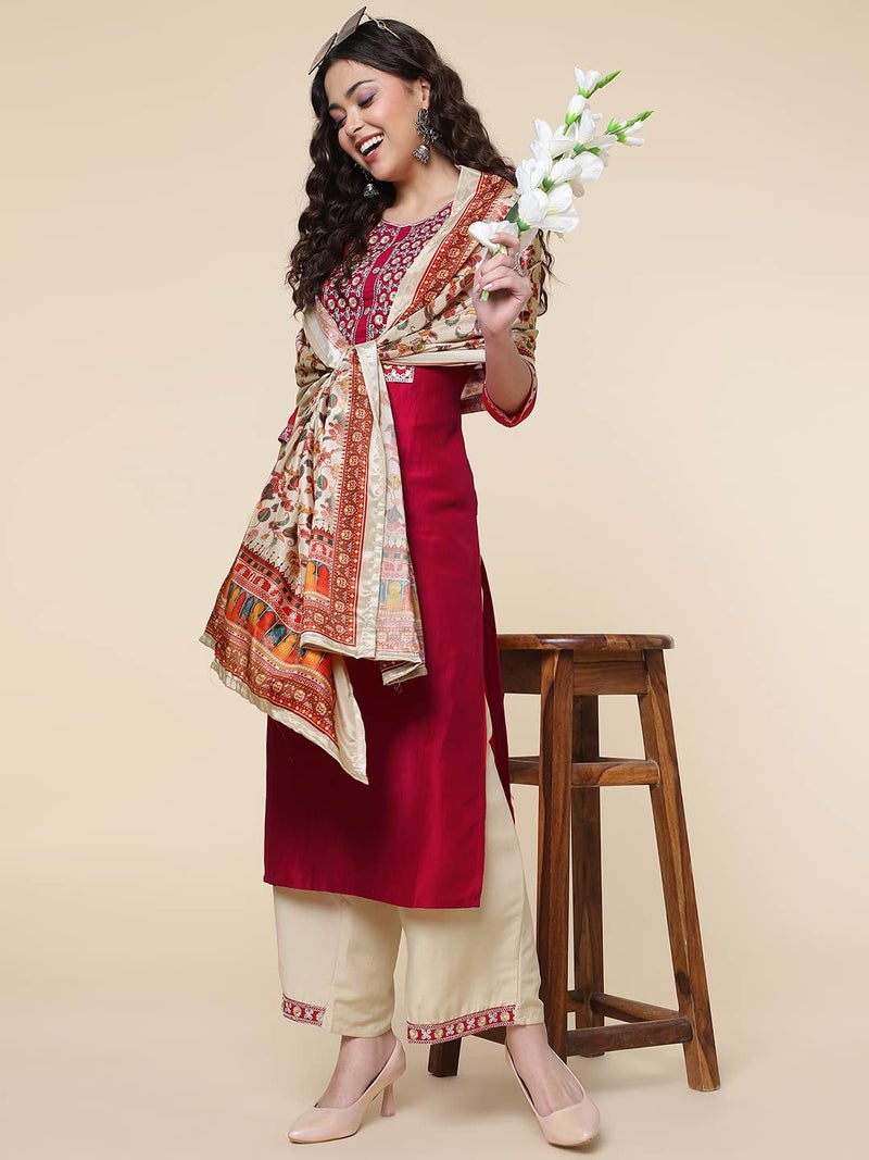 Shiv Textiles Digital Printed Round Neck Polyester Straight Kurta Set with Pent Duppata for Womens (Red-XXL) - Image 5