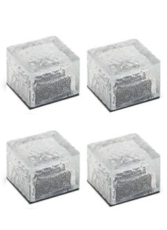 NIBEMINENT 4-Piece Ice Cube Solar Powered Crystal Brick LED Night Lamp Set Clear 