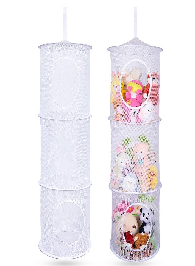 Basumee Stuffed Animals Net or Hammock 2 Pcs Stuffed Animals Storage Toy Net Hammock for Stuffed Animals Organizer Mesh Hammock Kids Girls Room Decor, White, 3 Tiers - Image 1