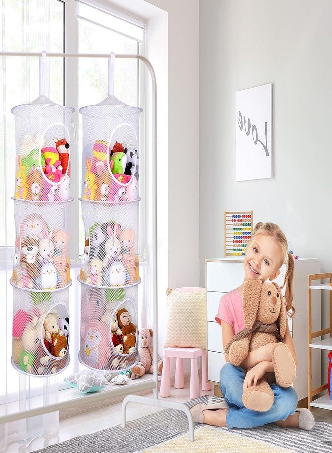Basumee Stuffed Animals Net or Hammock 2 Pcs Stuffed Animals Storage Toy Net Hammock for Stuffed Animals Organizer Mesh Hammock Kids Girls Room Decor, White, 3 Tiers - Image 2