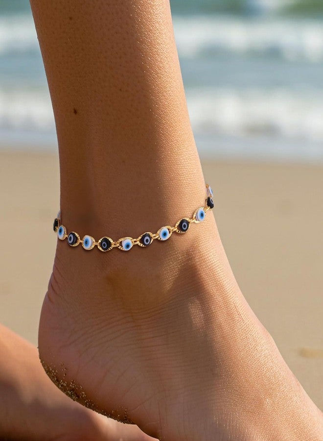 SLOONG Evil Eye Anklet Bracelets for Women, 14K Gold Plated Ankle Bracelet Jewelry Beach Beads Anklet Set Ankle Bracelets for Women - Image 4