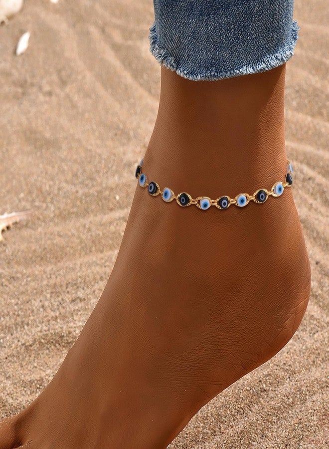 SLOONG Evil Eye Anklet Bracelets for Women, 14K Gold Plated Ankle Bracelet Jewelry Beach Beads Anklet Set Ankle Bracelets for Women - Image 2