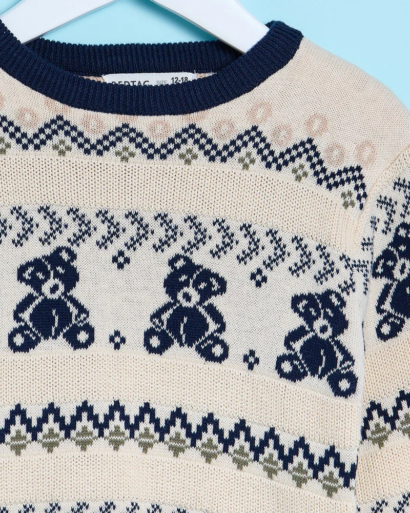 ردتاغ Infant Boys Ecru and Black All Over Print Pullover Sweater
