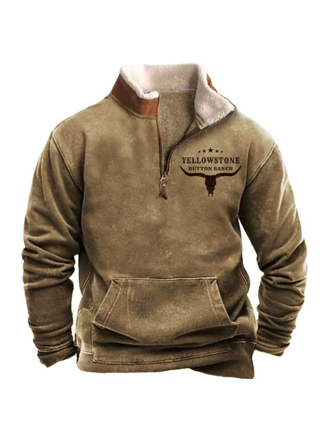 general HOTYD Men's 1/4 Zip Fleece Stand Collar Sweatshirt Aztec Pattern Oversized Long Sleeve Pullover Hoodie - Image 1