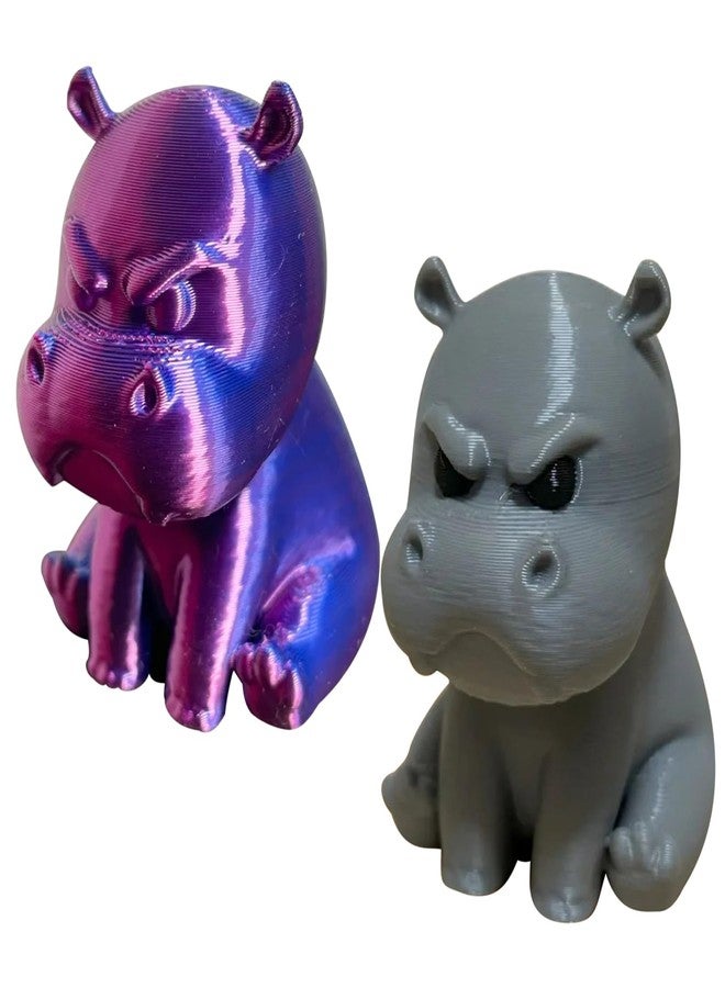 Tizee 2Pcs 3D Printed Angry Little Hippo Figure, Creative Home Office Decor & Gift, Mini Pygmy Hippo Statue for Desk & Bookshelf - Image 1