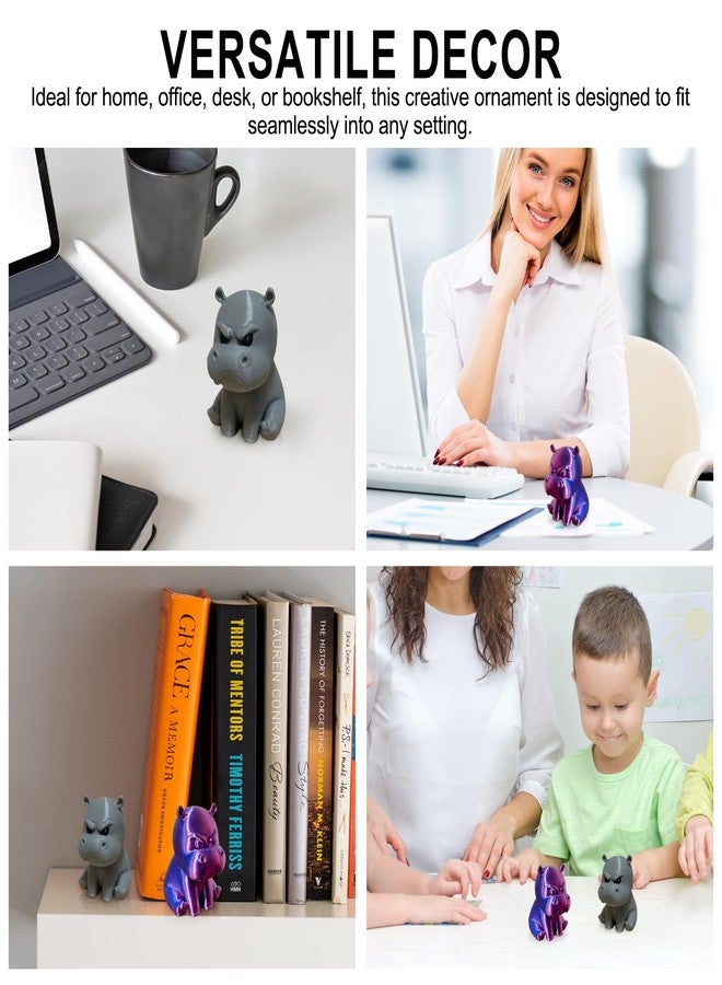 Tizee 2Pcs 3D Printed Angry Little Hippo Figure, Creative Home Office Decor & Gift, Mini Pygmy Hippo Statue for Desk & Bookshelf - Image 5