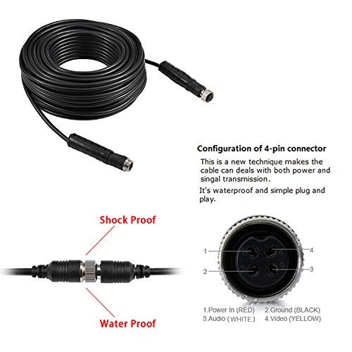 DALLUX Backup Camera Cable 4PIN Video Power Aviation Extension Wire for Vehicle Car Camper Bus Van Truck Motorhome Trailer RV Reverse Rearview Monitor CCTV System Waterproof Shock Proof 20m 65.7ft - Image 4