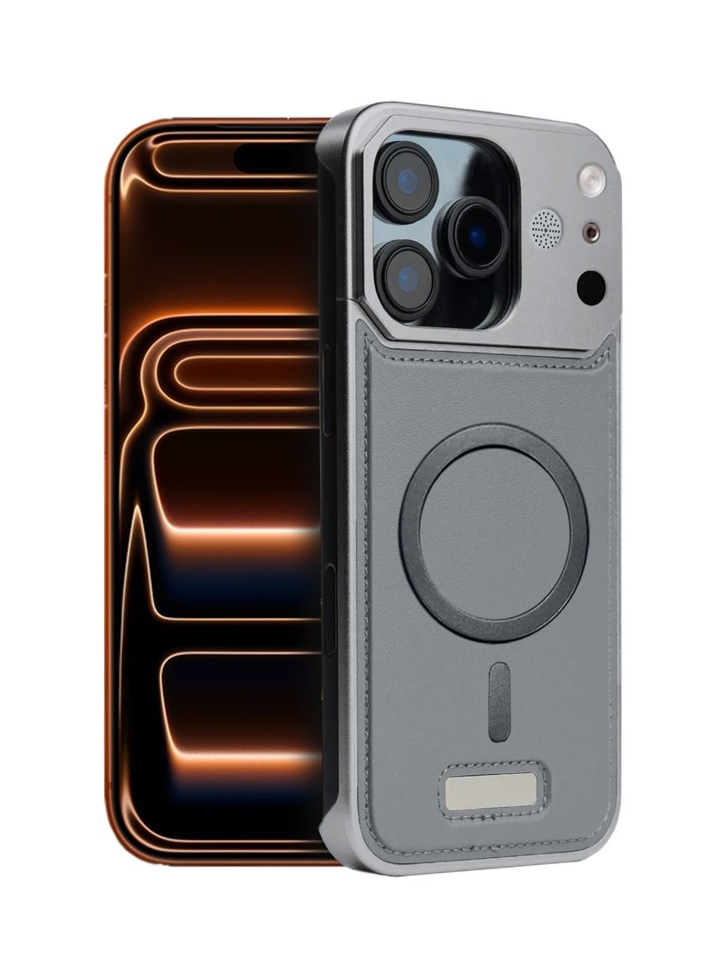 دبليو تيك غطاء معدني بدون إطار لجهاز آبل آيفون 17 برو ماكس 5G 2025 مصنوع من الجلد النباتي يدعم ماغسيف (MCMPMN) - رمادي - Image 1