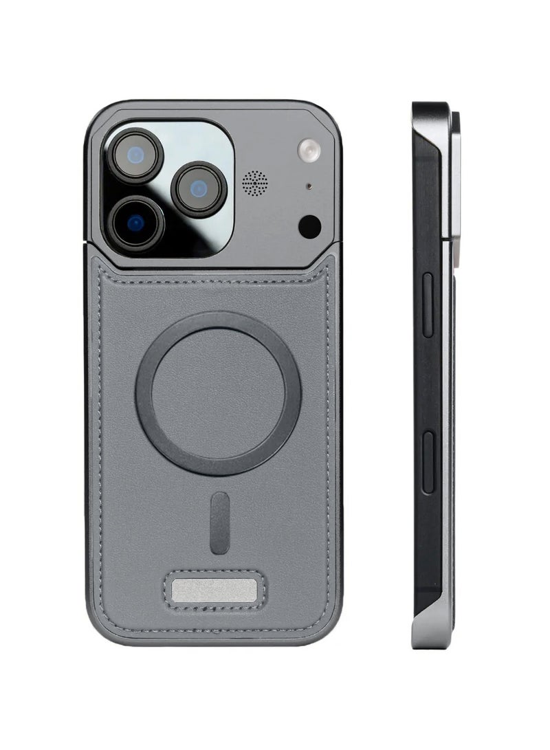 دبليو تيك غطاء معدني بدون إطار لجهاز آبل آيفون 17 برو ماكس 5G 2025 مصنوع من الجلد النباتي يدعم ماغسيف (MCMPMN) - رمادي - Image 2