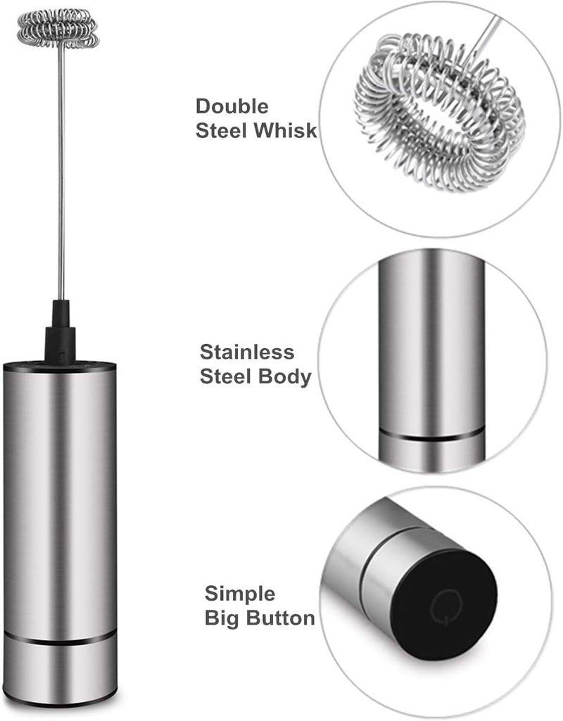 BASECENT Milk Frother Handheld Battery Operated, Coffee Frother for Milk Foaming, Latte/Cappuccino Frother Mini Frappe Mixer for Drink, Hot Chocolate, Stainless Steel Silver - Image 5