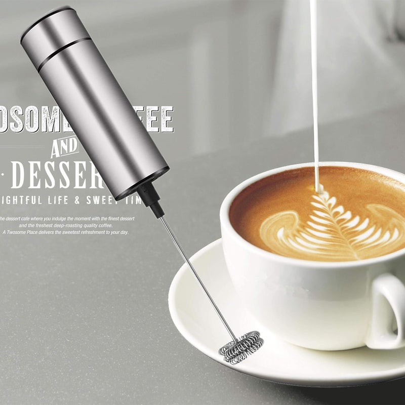 BASECENT Milk Frother Handheld Battery Operated, Coffee Frother for Milk Foaming, Latte/Cappuccino Frother Mini Frappe Mixer for Drink, Hot Chocolate, Stainless Steel Silver - Image 2