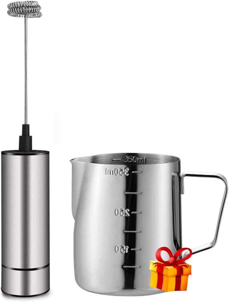 BASECENT Milk Frother Handheld Battery Operated, Coffee Frother for Milk Foaming, Latte/Cappuccino Frother Mini Frappe Mixer for Drink, Hot Chocolate, Stainless Steel Silver - Image 1