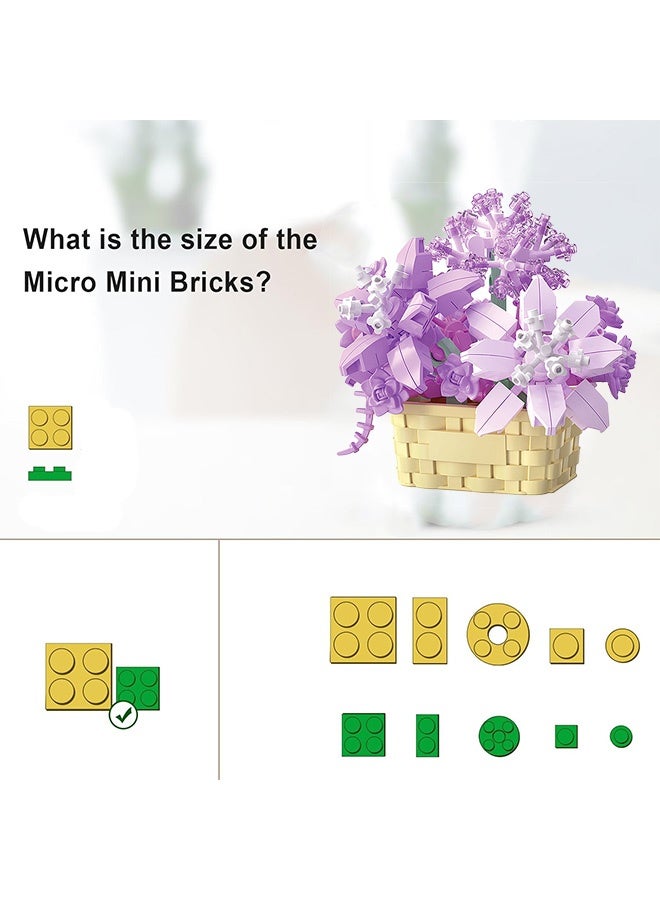 Photon مجموعة مكعبات بناء زهور صغيرة، ألعاب مكعبات الزهور، ألعاب النباتات والعصاريات مع أصيص زهور من مكعبات البناء للبنات والأولاد والبالغين والأطفال من سن 6 سنوات فما فوق - Image 4