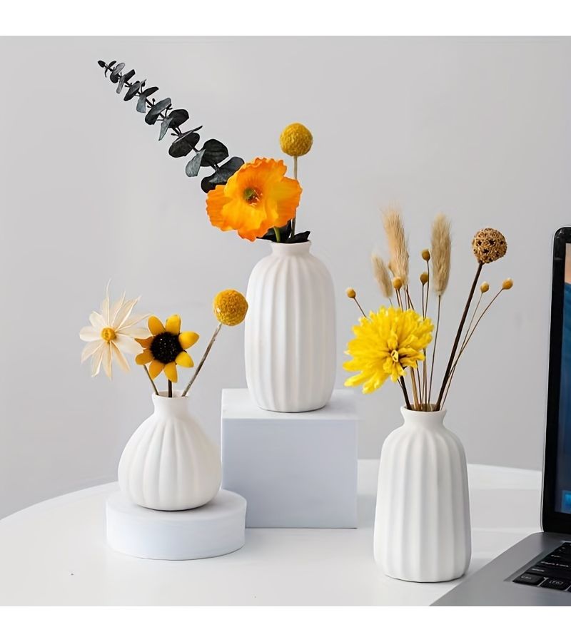 3pcs Simple Striped Nordic Ceramic Vase Set Creative Home Decor Office Art Ornament - Image 4
