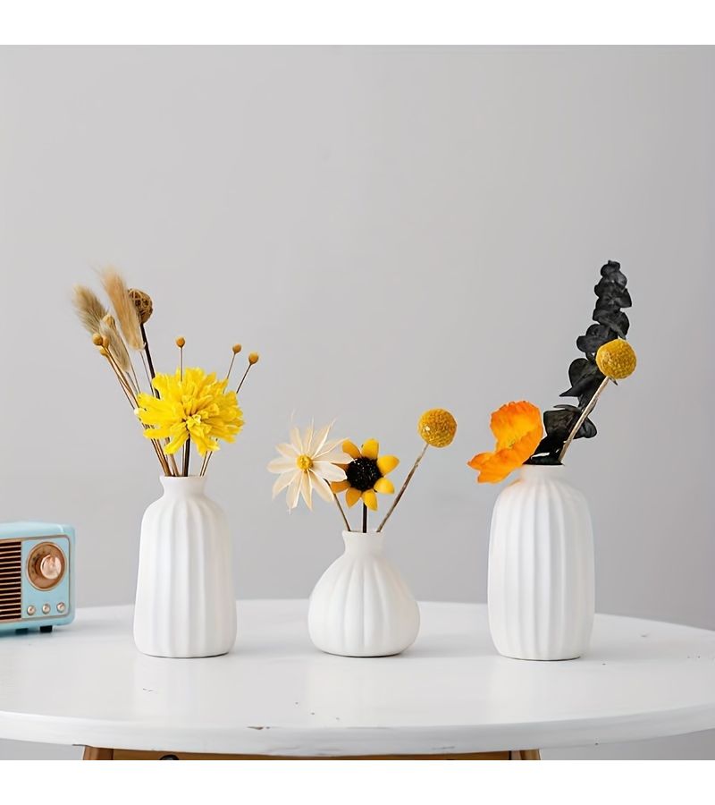 3pcs Simple Striped Nordic Ceramic Vase Set Creative Home Decor Office Art Ornament - Image 1