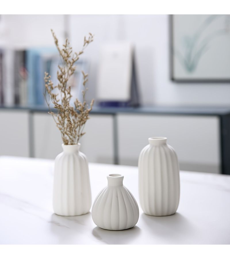 3pcs Simple Striped Nordic Ceramic Vase Set Creative Home Decor Office Art Ornament - Image 2