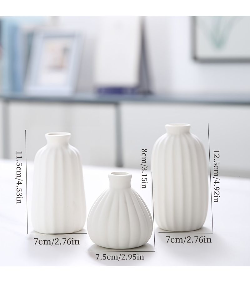 3pcs Simple Striped Nordic Ceramic Vase Set Creative Home Decor Office Art Ornament - Image 3