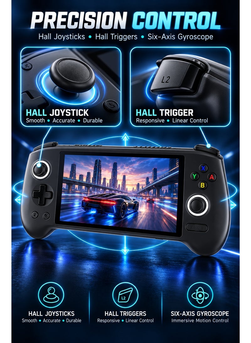 ANBERNIC RG556 Android Handheld Game Console, 5.48-Inch AMOLED 1080P Touch Screen, Unisoc T820, 8GB RAM 128GB Storage, Hall Joysticks & Triggers, Active Cooling, Black - Image 4