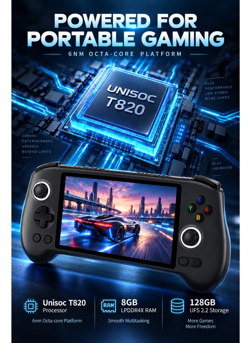 ANBERNIC RG556 Android Handheld Game Console, 5.48-Inch AMOLED 1080P Touch Screen, Unisoc T820, 8GB RAM 128GB Storage, Hall Joysticks & Triggers, Active Cooling, Black - Image 3