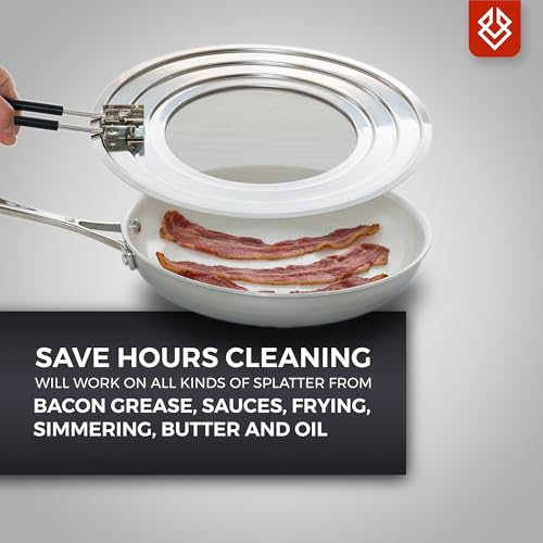 FOXEL 14 inch Dishwasher-Safe Splatter Screen Guard for Frying Pan Grease - Shields 99% of Stove Top from Bacon, Fry Oil, or Deep Fryer Splash - Easy Kitchen Storage Foldable Heat-Resistant Silicone Handle - Image 5