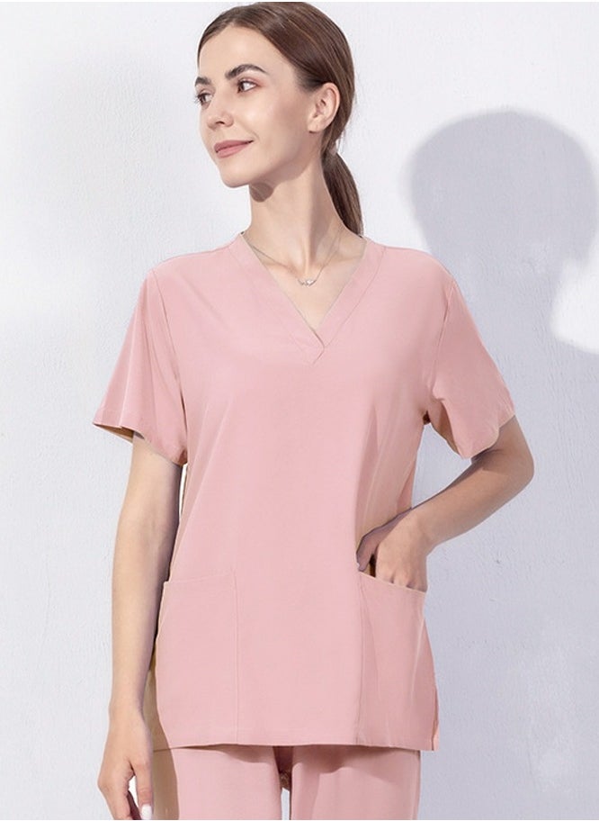 Loquat V-Neck Medical Uniform Scrubs Top for Women Workwear Soft Comfty Easy Care Pink 