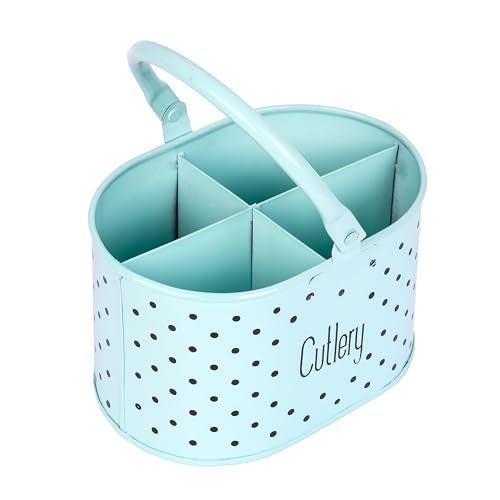 LOUetail Multipurpose Metal Cutlery Holder Organizer - Spoon, Fork, Knife, Chopstick, Stylish Dining Table & Kitchen Item Holder, Multifunctional Stand Organiser (Cool Blue with Polka Dots) - Image 1