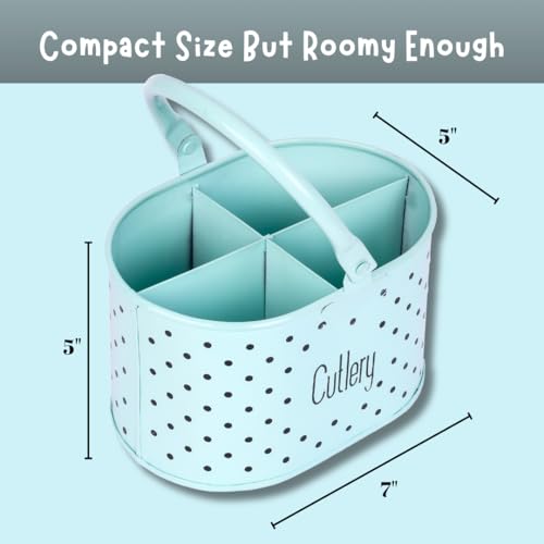LOUetail Multipurpose Metal Cutlery Holder Organizer - Spoon, Fork, Knife, Chopstick, Stylish Dining Table & Kitchen Item Holder, Multifunctional Stand Organiser (Cool Blue with Polka Dots) - Image 5