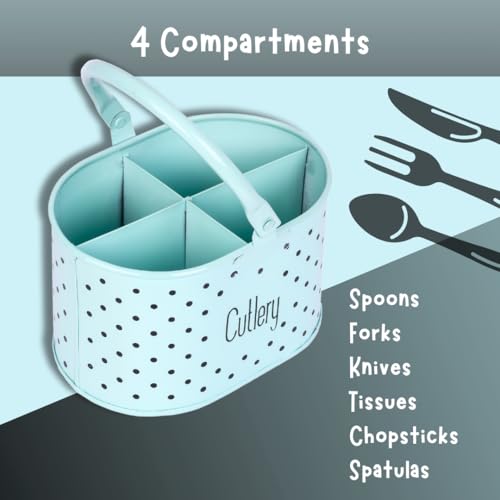 LOUetail Multipurpose Metal Cutlery Holder Organizer - Spoon, Fork, Knife, Chopstick, Stylish Dining Table & Kitchen Item Holder, Multifunctional Stand Organiser (Cool Blue with Polka Dots) - Image 3
