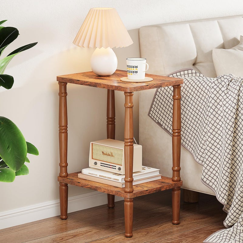 LUCKNOCK Small Side Table for Small Spaces, Vintage End Table, Narrow Couch Side Table with Storage, Skinny Nightstand Bedside Table for Bedroom, Living Room, Farmhouse, No-Tool Assembly, Rustic Brown - Image 4