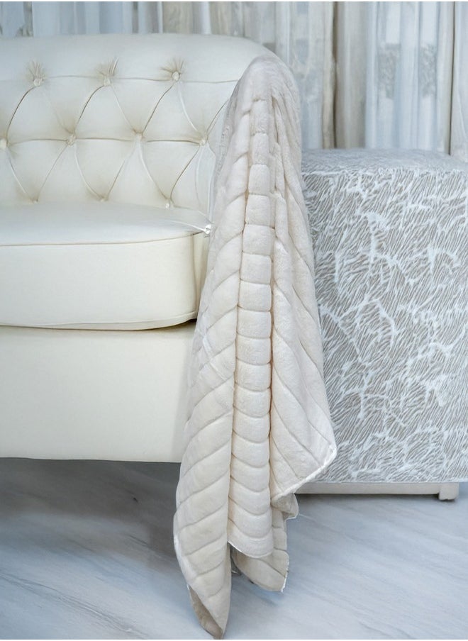 PACHA HOME 130x170 Double Layer Faux Fur Shawl, Perfect Match for Cold Days on the Couch - Color - Color: Off White.  - Image 1