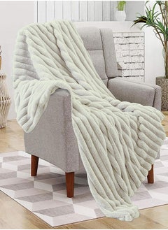 PACHA HOME 130x170 Double Layer Faux Fur Shawl, Perfect Match for Cold Days on the Couch - Color - Color: Off White.  - Image 1