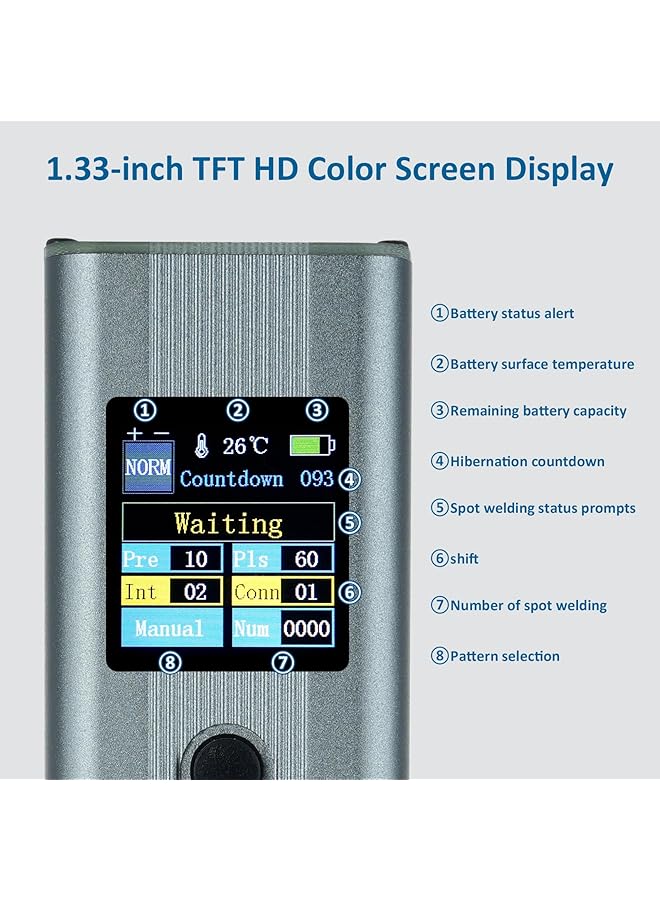 erorex Spot Welder Handheld Spot Welder Battery Welder With 1.33 Inch Tft Color Screen Display And Nickel 11 Gear Adjustable Welding Nickel Plating Steel Strip Thickness 0.1 0.3Mm - Image 5