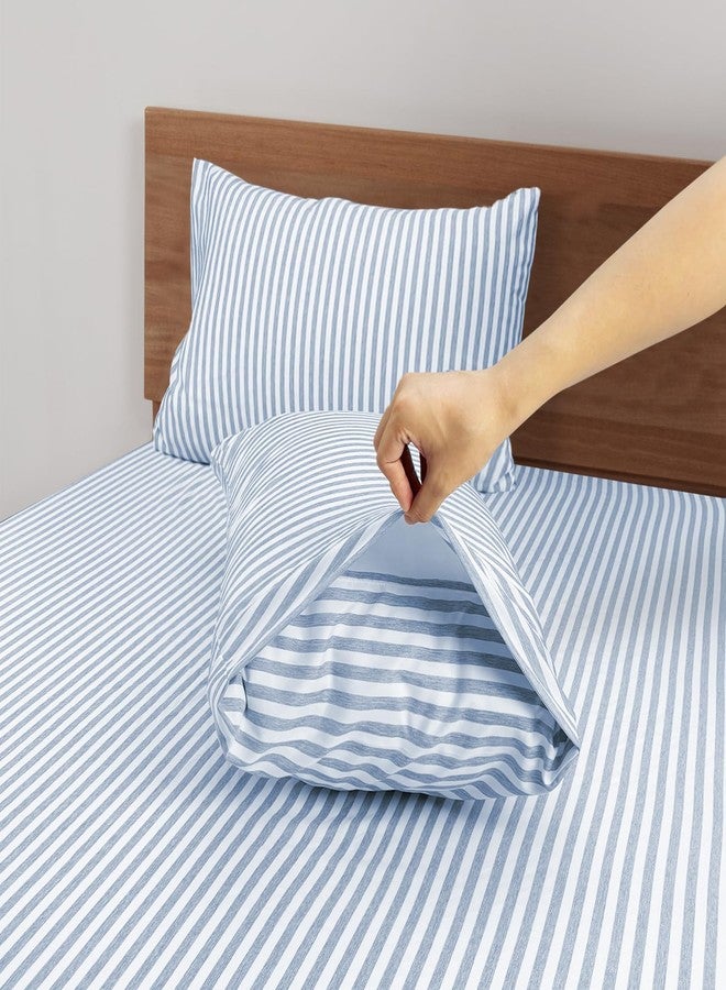 Mejoroom Striped King Size Sheet Set - Soft Microfiber Bed Sheets,Deep Pocket Fitted Sheet, Soft, Breathable, Wrinkle & Fade Resistant - 4 Piece (Blue Stripe) - Image 3