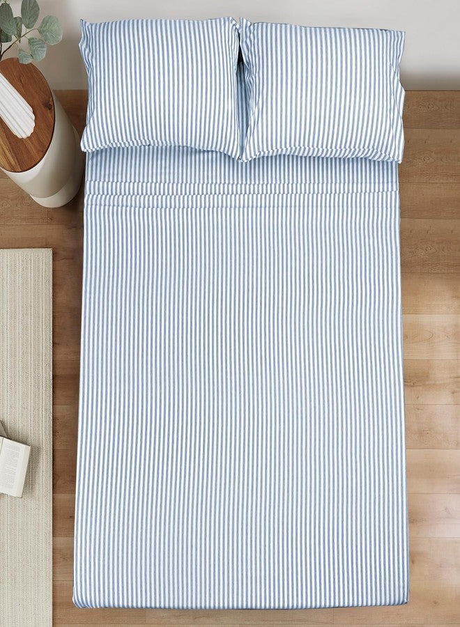Mejoroom Striped King Size Sheet Set - Soft Microfiber Bed Sheets,Deep Pocket Fitted Sheet, Soft, Breathable, Wrinkle & Fade Resistant - 4 Piece (Blue Stripe) - Image 2