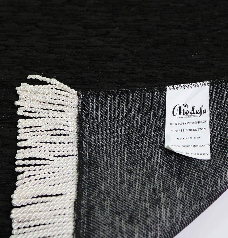 Modefa Turkish Islamic Prayer Rug | Chenille Muslim Prayer Mat Islam Sajada | Muslim Prayer Rug Janamaz | Ramadan or Eid Gift with Car Hanger - Luxury Woven Meccan (Black KB) - Image 5