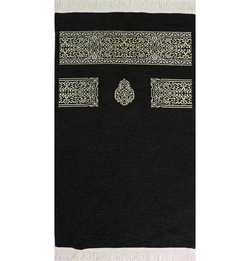 Modefa Turkish Islamic Prayer Rug | Chenille Muslim Prayer Mat Islam Sajada | Muslim Prayer Rug Janamaz | Ramadan or Eid Gift with Car Hanger - Luxury Woven Meccan (Black KB) - Image 2