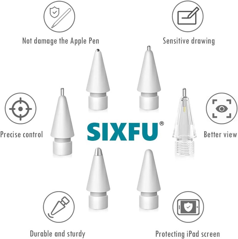 SIXFU Replacement Pencil Tips for Apple Pencil, Multiple Durable iPencil Tip Nibs Accessories for iPad Pro/Apple Pencil Pro/USB-C/ 1st Gen/ 2nd Generation (6 PCS) - Image 4