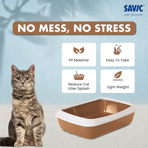 SAVIC Cat Litter Tray with Rim, 17", Prevent Throwing of cat Litter, Durable, Lightweight, Easy to Use and Reduces Odor, Nordic Brown - Image 3