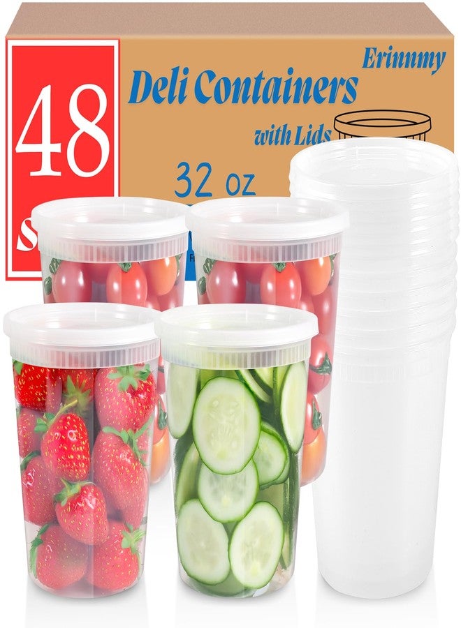 Erinnmy 48 Sets Soup Containers with Lids,32 oz Deli Food Storage Containers,Clear Stackable Plastic Deli Container,Heavy-Duty Takeout Container,Leakproof,Microwave Freezer Dishwasher Safe - Image 1