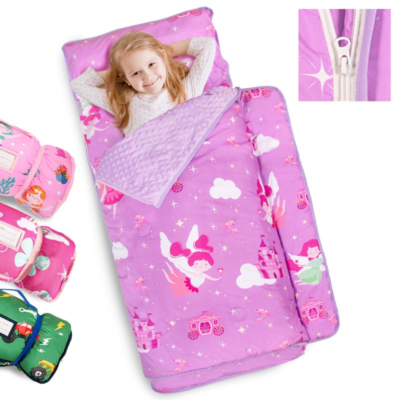 Primlect Toddler Nap Mat Extra Large Thickened 55x35 Soft Sleeping Bag with Detachable Minky Blanket and Pillow Portable for Daycare Preschool Kindergarten Travel Boys and Girls Princess - Image 2