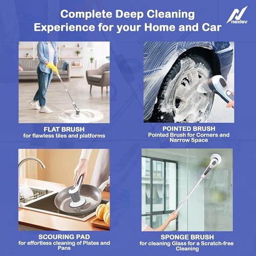 NexLev Spin Scrubber with Soap Spray | 6 heads| For Kitchen, Tub, Glass, Complete cleaning tool for Home, Office & Car| 90 min runtime | 4500 mAh | Cordless Type C | Adjustable Handle|SS-01, White - Image 5